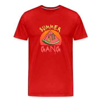Summer gang gansgsta life chaîne en or NYC - T-shirt bio Premium Homme - rouge - Devant - Damien (186cm)
