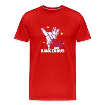 Niedlich aber gefährlich Lustig Karate Einhorn - Männer Premium Bio T-Shirt - Rot - Vorne - Damien (186cm)