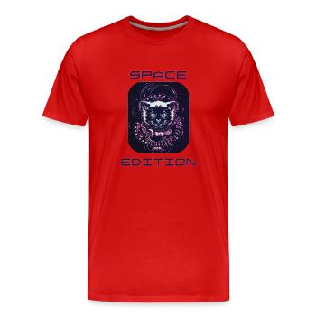 Space Cat - Männer Premium Bio T-Shirt - Rot - Vorne - Damien (186cm)
