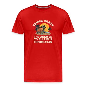 Venice Beach Answer To All Life's Problems - Männer Premium Bio T-Shirt - Rot - Vorne - Damien (186cm)