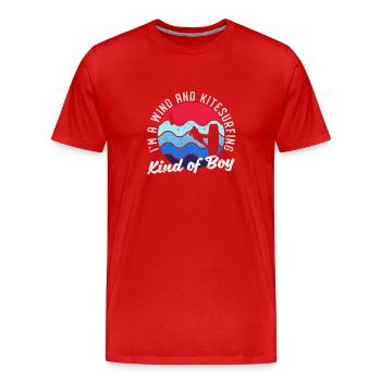Ich bin ein Wind- und Kitesurfing-Junge Kitesurfer - Männer Premium Bio T-Shirt - Rot - Vorne - Damien (186cm)
