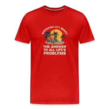 Whitefish City Beach Answer To All Life's - Männer Premium Bio T-Shirt - Rot - Vorne - Damien (186cm)