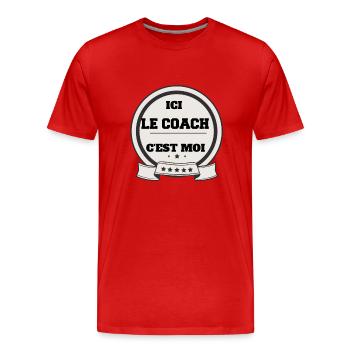 Hier bin ich der Trainer - Männer Premium Bio T-Shirt - Rot - Vorne - Damien (186cm)