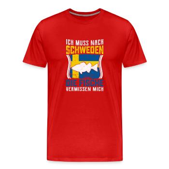 Angeln in Schweden Angeltrip Geschenk - Männer Premium Bio T-Shirt - Rot - Vorne - Damien (186cm)