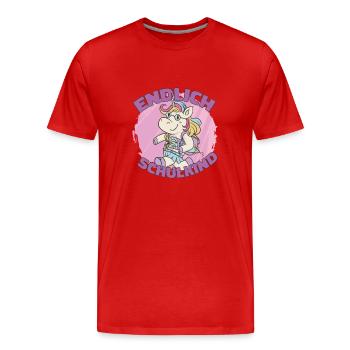 Endlich Schulkind Endlich Schulkind Geschenk Inspi - Männer Premium Bio T-Shirt - Rot - Vorne - Damien (186cm)