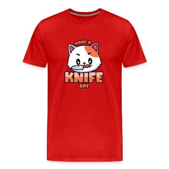 Chat avec couteau: Avoir une journée au couteau - T-shirt bio Premium Homme - rouge - Devant - Damien (186cm)