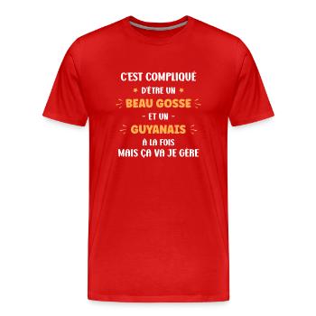 Compliqué beau gosse et guyanais - T-shirt bio Premium Homme - rouge - Devant - Damien (186cm)