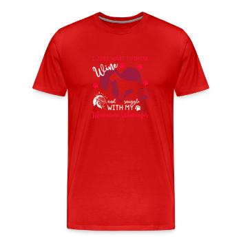 Wein Trinken Kuscheln Mit Zwergschnauzer Hund - Männer Premium Bio T-Shirt - Rot - Vorne - Damien (186cm)