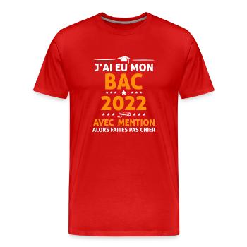 Ideé Cadeau Bachelier Bachelière Bac 2022 - T-shirt bio Premium Homme - rouge - Devant - Damien (186cm)