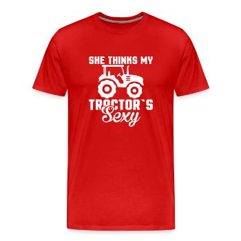 Sie Denkt, Mein Traktor Ist Sexy - Landwirt - Männer Premium Bio T-Shirt - Rot - Vorne - Damien (186cm)