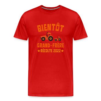 Bientôt Grand Frère Récolte 2022 Tracteur - T-shirt bio Premium Homme - rouge - Devant - Damien (186cm)