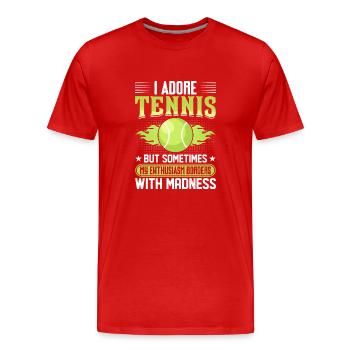 J’aime le tennis Avec enthousiasme Drôles de joueurs - T-shirt bio Premium Homme - rouge - Devant - Damien (186cm)