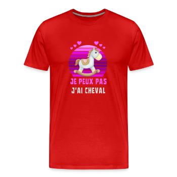 Cheval Equitation Humour - J''ai cheval à bascule - T-shirt bio Premium Homme - rouge - Devant - Damien (186cm)