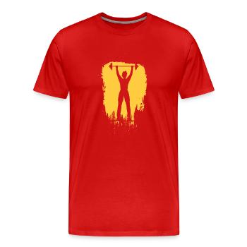 Musculation - Haltérophilie - Fitness - Entraînement - T-shirt bio Premium Homme - rouge - Devant - Damien (186cm)