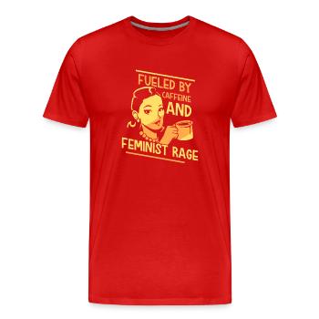 Angetrieben Von Koffein Und Feministischer Wut - Männer Premium Bio T-Shirt - Rot - Vorne - Damien (186cm)