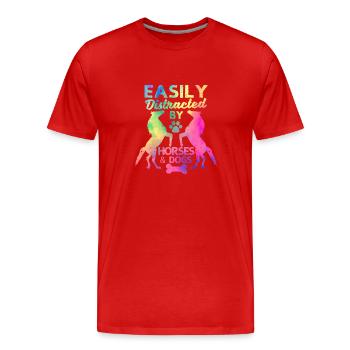 Facilement distrait des chevaux et des chiens Drôle - T-shirt bio Premium Homme - rouge - Devant - Damien (186cm)