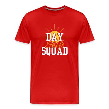 Équipe de jour Équipe Travail posté Travail posté Travail posté - T-shirt bio Premium Homme - rouge - Devant - Damien (186cm)