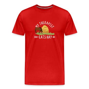 My therapist eats hay Funny horse lover - Men's Premium Organic T-Shirt - red - Front - Damien (186cm)