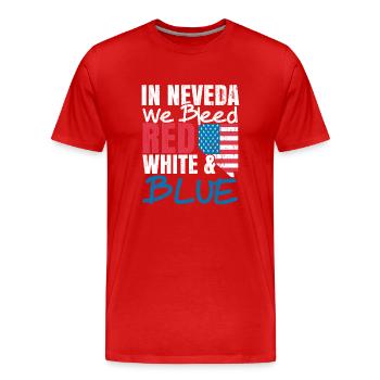 Dans le Nevada, nous saigneons blanc et bleu USA Amérique - T-shirt bio Premium Homme - rouge - Devant - Damien (186cm)