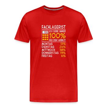 Immer 100% Fachlagerist - Männer Premium Bio T-Shirt - Rot - Vorne - Damien (186cm)