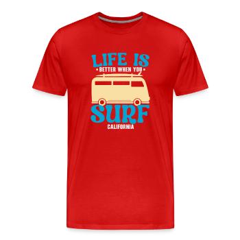La vie est meilleure quand vous surfez USA California Surfe - T-shirt bio Premium Homme - rouge - Devant - Damien (186cm)