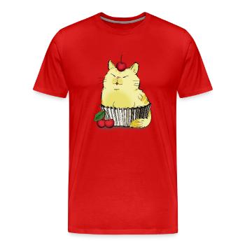 Drôle de chat comme une tartelette avec une peau de cerise sur la tête - T-shirt bio Premium Homme - rouge - Devant - Damien (186cm)