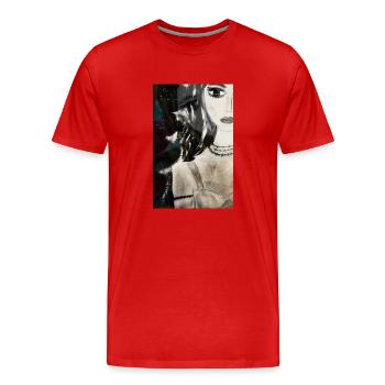 Woman with 3 necklaces - T-shirt bio Premium Homme - rouge - Devant - Damien (186cm)
