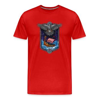 Nordische Mythologie Wikingerschiff - Männer Premium Bio T-Shirt - Rot - Vorne - Damien (186cm)