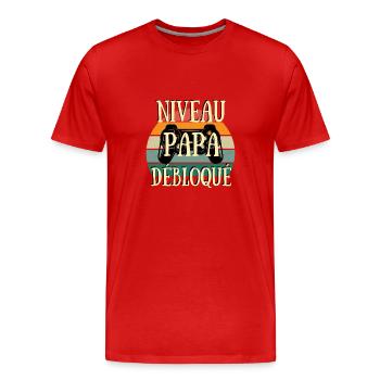 niveau papa débloqué humour annonce grossesse papa - T-shirt bio Premium Homme - rouge - Devant - Damien (186cm)