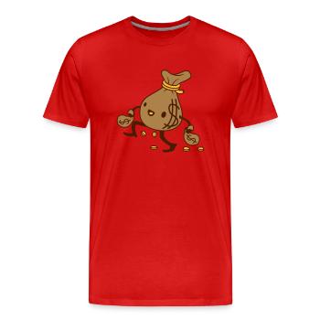 Glücklicher gehender Geldsack Comic - Männer Premium Bio T-Shirt - Rot - Vorne - Damien (186cm)