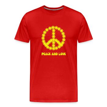 Signe de la Paix Jaune Pâquerettes Flower Power - T-shirt bio Premium Homme - rouge - Devant - Damien (186cm)