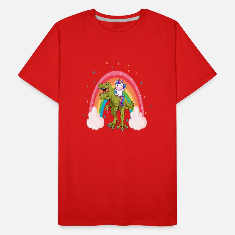 Einhorn Reiten Dinosaurier Mädchen Kinder Regenbogen Einhorn Männer Premium Bio T-Shirt