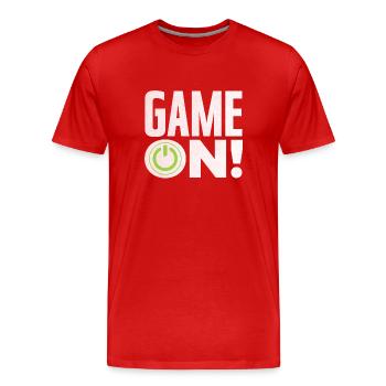 Jeu de joueur sur cadeau - T-shirt bio Premium Homme - rouge - Devant - Damien (186cm)