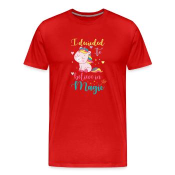 Unicorn Belief in Magic Spell Unicorn - Men's Premium Organic T-Shirt - red - Front - Damien (186cm)