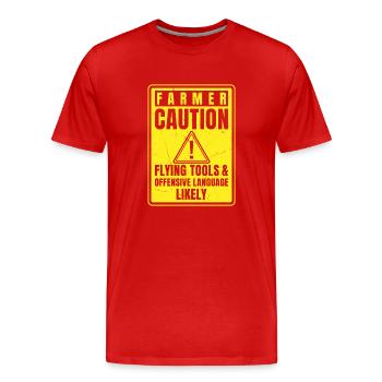 Caution Farmer Flying Tools And Offensive Language - Männer Premium Bio T-Shirt - Rot - Vorne - Damien (186cm)