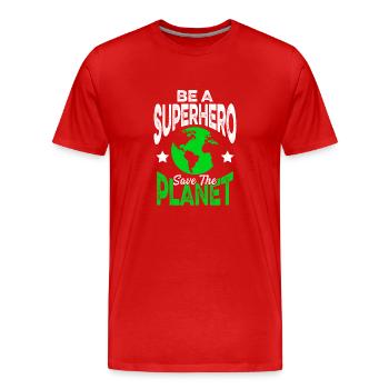 Planet superhero environmental protection - Men's Premium Organic T-Shirt - red - Front - Damien (186cm)
