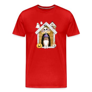 Halloween Shetland Sheepdog Dog Witch - Men's Premium Organic T-Shirt - red - Front - Damien (186cm)