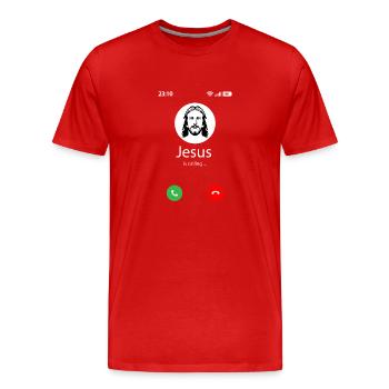 Jésus appelle - T-shirt bio Premium Homme - rouge - Devant - Damien (186cm)