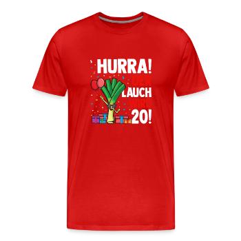 Hurra der Lauch wird 20 - Männer Premium Bio T-Shirt - Rot - Vorne - Damien (186cm)