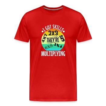 J’ai acquis des compétences qu’ils multiplient - T-shirt bio Premium Homme - rouge - Devant - Damien (186cm)