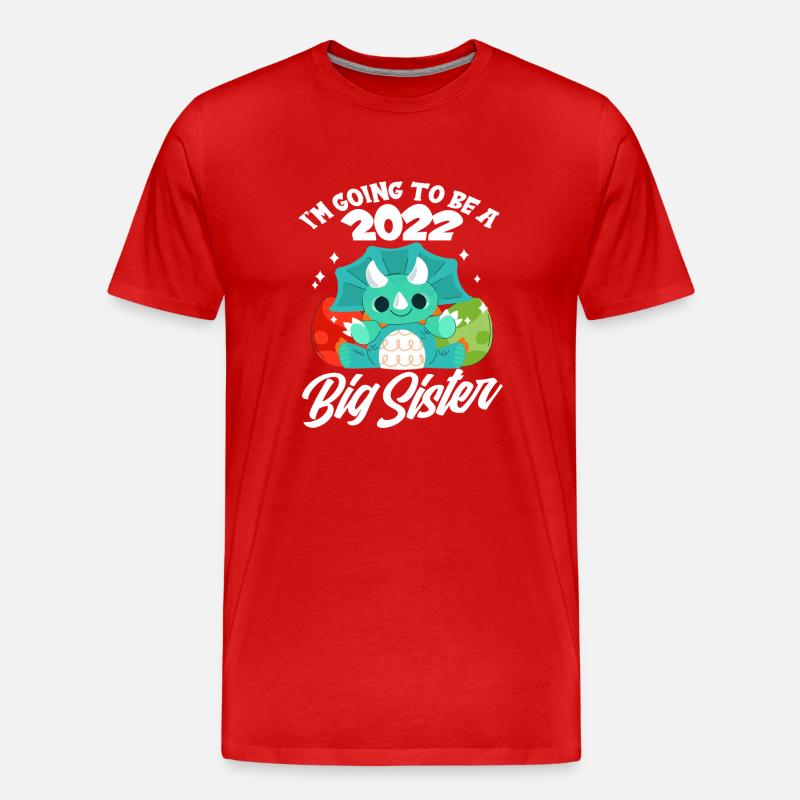 Dinosaurier Schwanger Schwester Nachwuchs 2022 - Männer Premium Bio T-Shirt - Rot