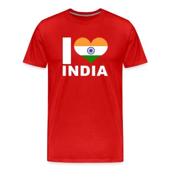 J’aime l’Inde drapeau du cœur Inde - T-shirt bio Premium Homme - rouge - Devant - Damien (186cm)
