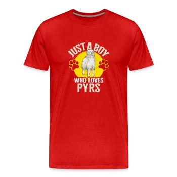 Grandes Pyrénées Juste un garçon qui aime les Pyrénées - T-shirt bio Premium Homme - rouge - Devant - Damien (186cm)