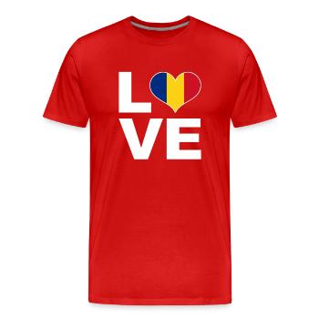J’aime la Roumanie drapeau du cœur Roumanie - T-shirt bio Premium Homme - rouge - Devant - Damien (186cm)