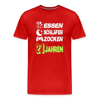 Geburtstag 21 Zocken Spielen Gaming Schlafen - Männer Premium Bio T-Shirt - Rot - Vorne - Damien (186cm)