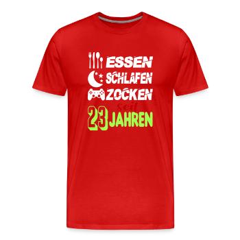 Geburtstag 23 Zocken Spielen Gaming Schlafen - Männer Premium Bio T-Shirt - Rot - Vorne - Damien (186cm)