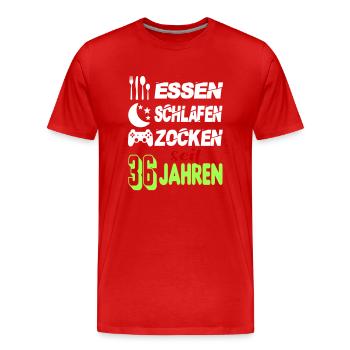 Geburtstag 36 Zocken Spielen Gaming Schlafen - Männer Premium Bio T-Shirt - Rot - Vorne - Damien (186cm)