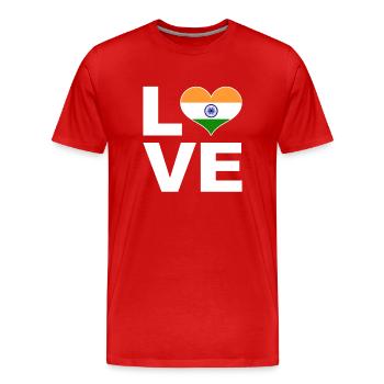 J’aime l’Inde drapeau du cœur Inde - T-shirt bio Premium Homme - rouge - Devant - Damien (186cm)