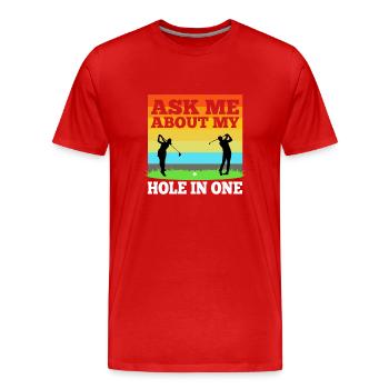 Posez-moi des questions sur mon trou dans un - T-shirt bio Premium Homme - rouge - Devant - Damien (186cm)