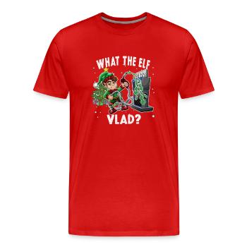 Funny Elf Pumping Gas Christmas Funny - Men's Premium Organic T-Shirt - red - Front - Damien (186cm)